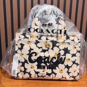 Coach Black and Cream Floral Backpack Cargo Tote 26 With Floral Print